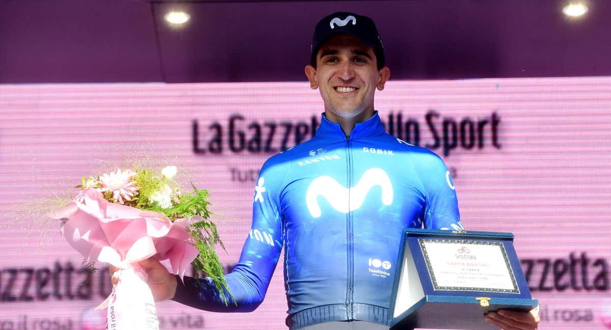 Pelayo Sánchez celebra su victoria en la etapa 6 del Giro de Italia. /REUTERS/Jennifer Lorenzini
