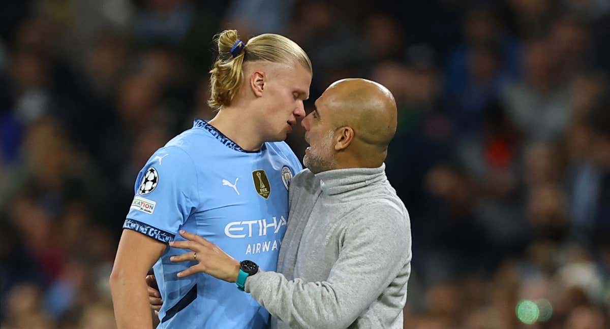 Haaland y Guardiola en el Manchester City - Sparta Praga de Champions. /REUTERS