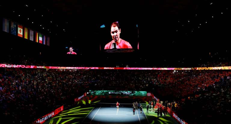 El pabellón Martín Carpena de Málaga, durante el homenaje a Nadal en las Finales de la Copa Davis 2024.