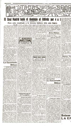 Página del periódico 'El pueblo vasco' tras la derrota del Athletic.  ARCHIVO