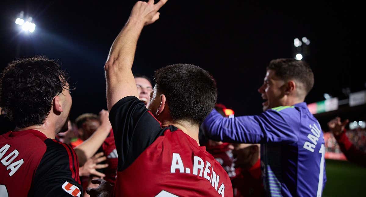 El Mirandés celebra su victoria ante el Levante.