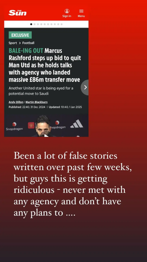 Rashford publicó una story en su Instagram para desmentirlo.