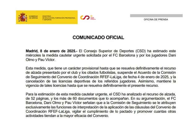 Inicio del comunicado del CSD.  CSD