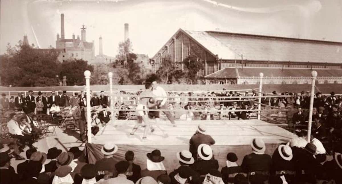 Imagen de una velada de boxeo en el antiguo Campo de las Delicias./AD Ferroviaria