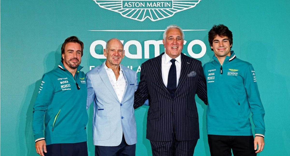Fernando Alonso, Adrian Newey, Lawrence Stroll y Lance Stroll.