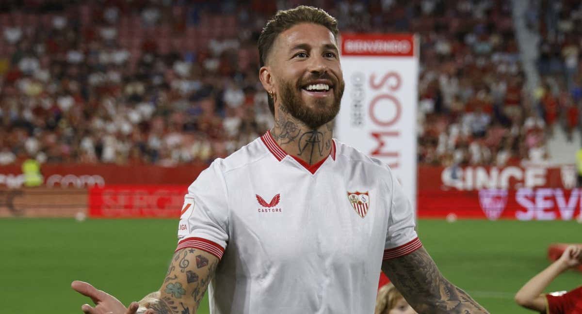 Sergio Ramos durante su presentación con el Sevilla.