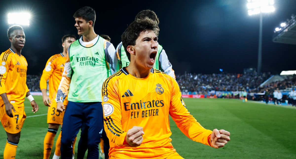 Gonzalo celebra el gol que le dio el pase al Real Madrid a las semifinales de la Copa del Rey./EFE