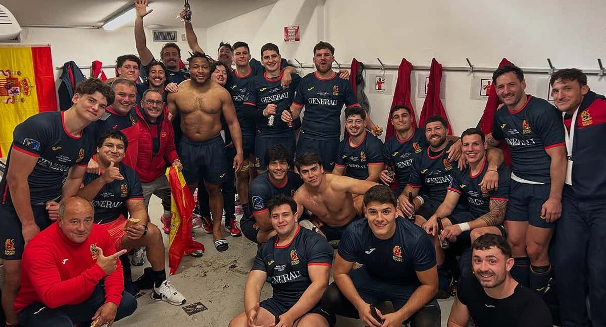 La selección española de rugby celebra la clasificación al Mundial de Australia 2027. /Ferugby