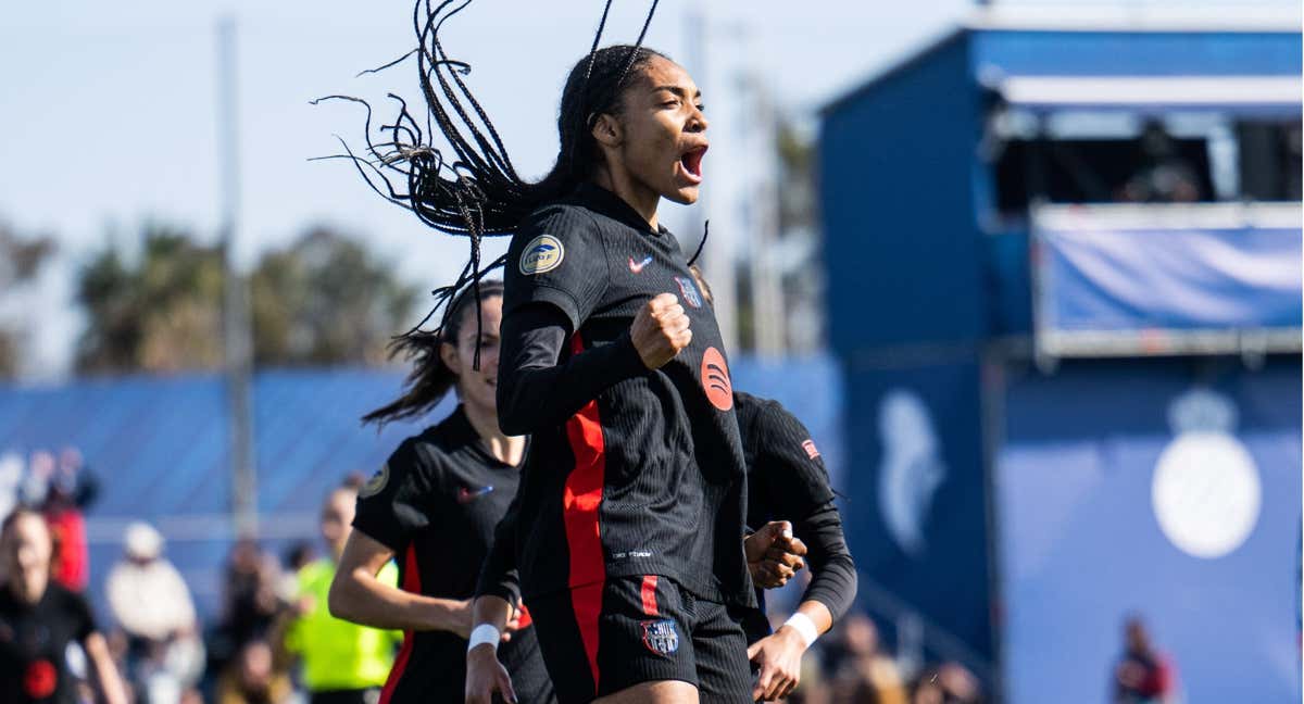 Salma Paralluelo celebrando el gol ante el Espanyol. /FC BARCELONA FEMENINO