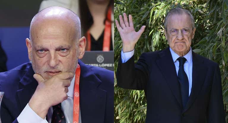 Javier Tebas, presidente de LaLiga, y Florentino Pérez, presidente de Relevo.