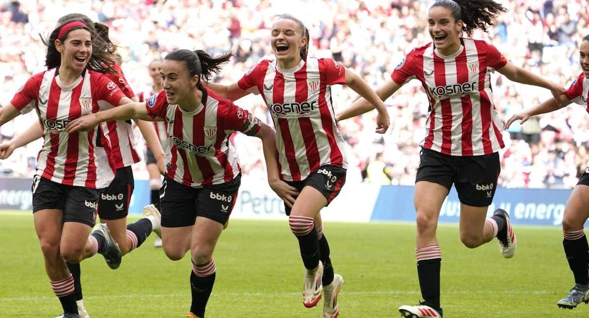 Ana Azkona celebra su gol ante la Real Sociedad en el derbi vasco jugado en San Mamé. /ATHLETIC CLUB