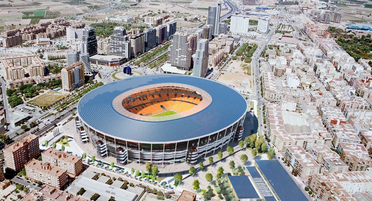 El proyecto del nuevo Mestalla, que sigue aumentando sus opciones de ser sede mundialista en 2030./VALENCIA C.F.