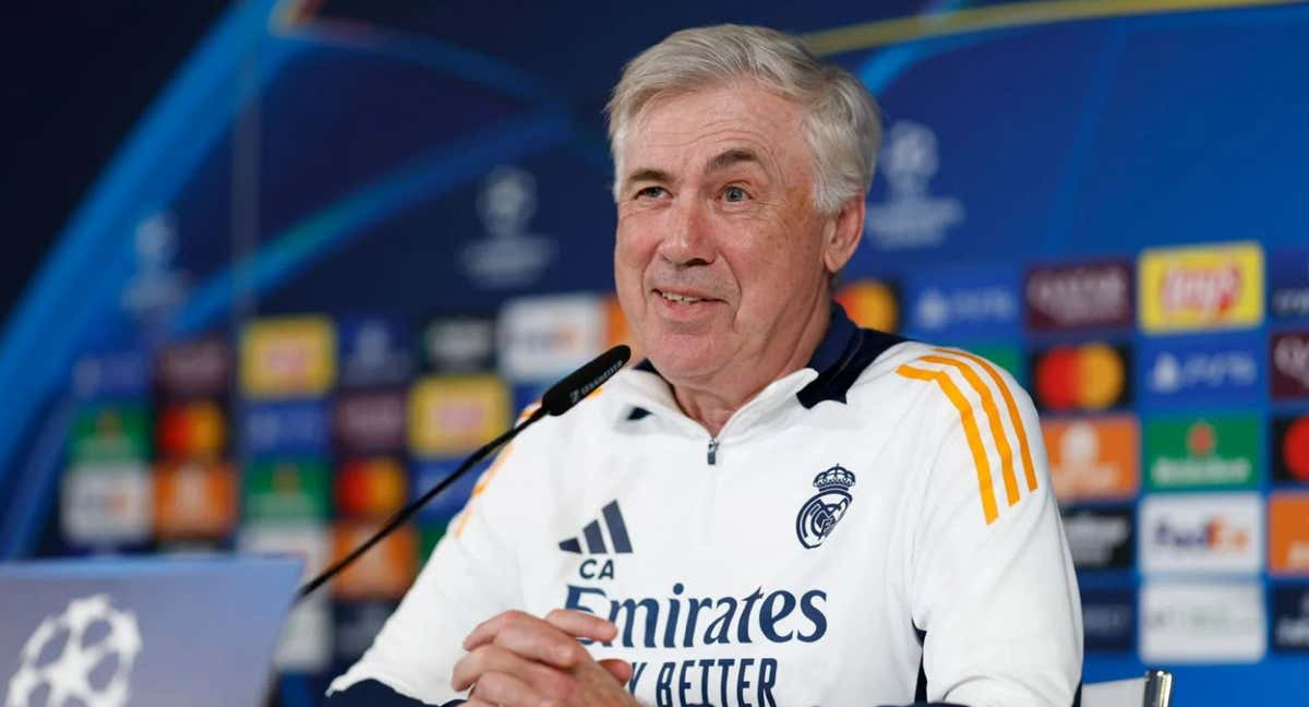 Carlo Ancelotti, en la sala de prensa de Valdebebas./Real Madrid CF