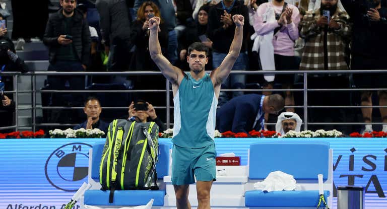 Alcaraz celebra su victoria ante Nardi.