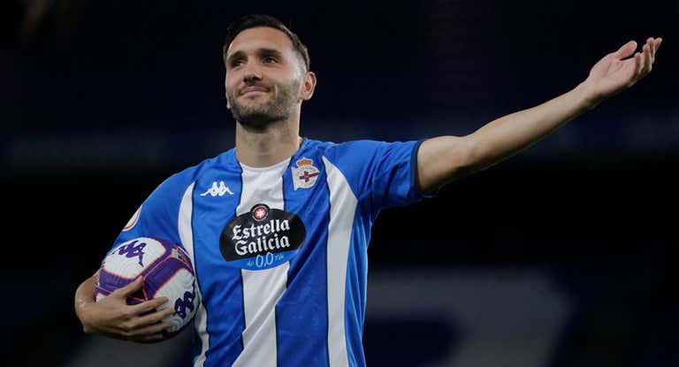 Lucas Pérez, en su presentación con el Dépor.