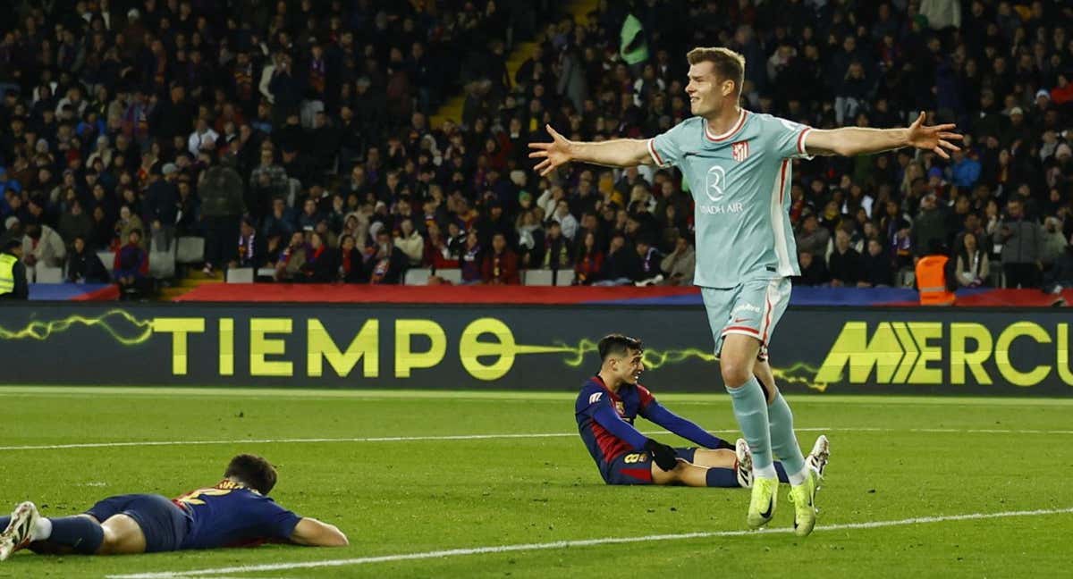 Alexander Sorloth celebrando su último gol al Barça. /Reuters