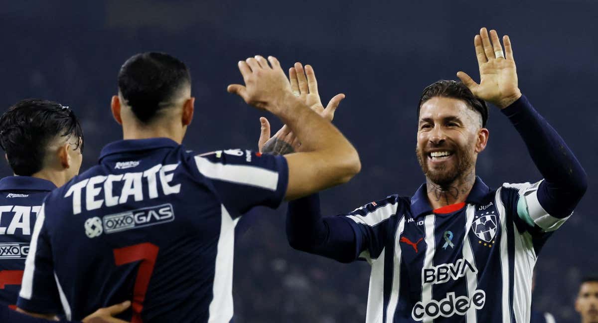 Sergio Ramos celebra su primera victoria con Monterrey. /EFE