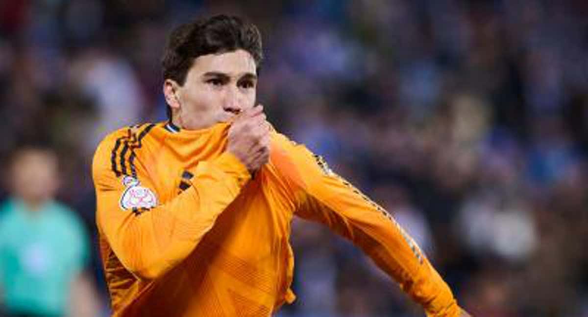 Gonzalo García Torres celebra gol en Copa con el Real Madrid. /Cordon Press