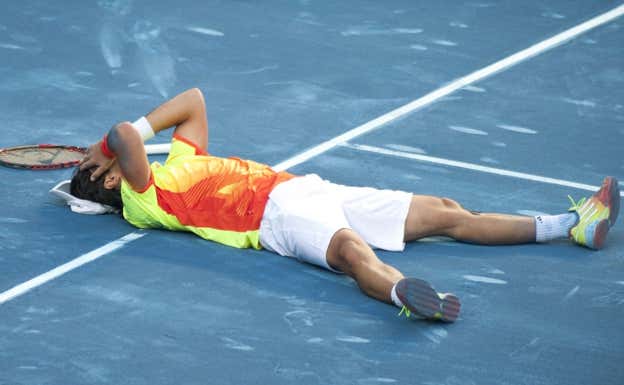 Fernando Verdasco celebra el triunfo ante Nadal en los octavos de Madrid 2012.  Belen Díaz y De San Bernardo