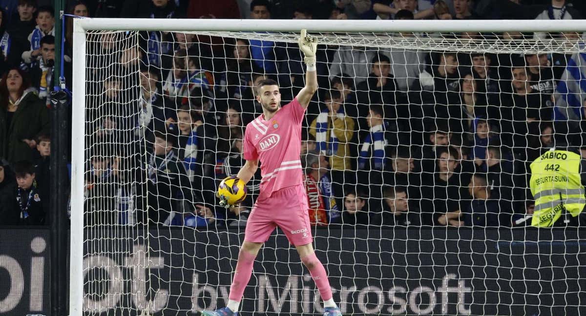 Joan García, en el Reale Arena. /RCDE / Carlos Mira