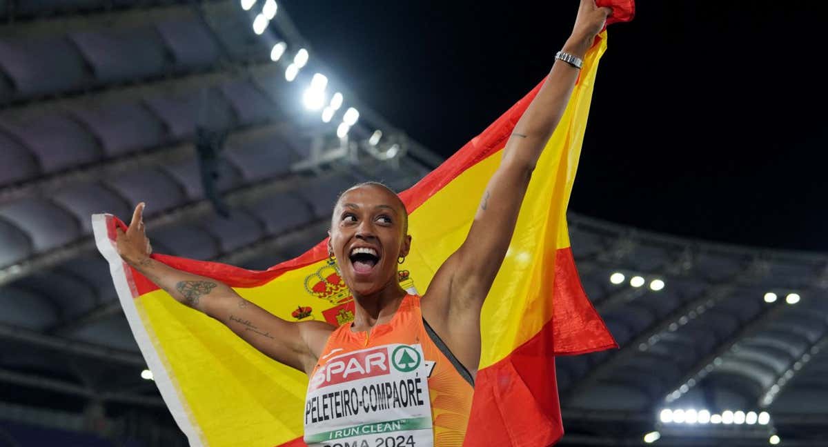 Ana Peleteiro, durante la prueba de triple salto en los Campeonatos de España en pista cubierta disputados en el centro deportivo municipal Gallur./EFE