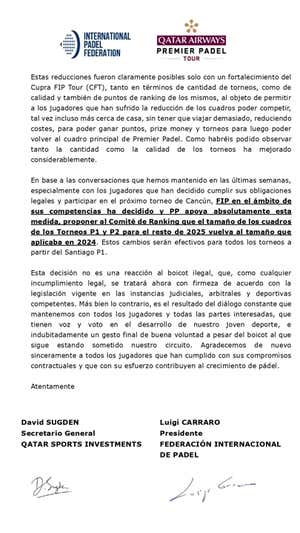 Premier Padel accede a una de las peticiones de los jugadores aumentando el tamaño de los cuadros de los torneos