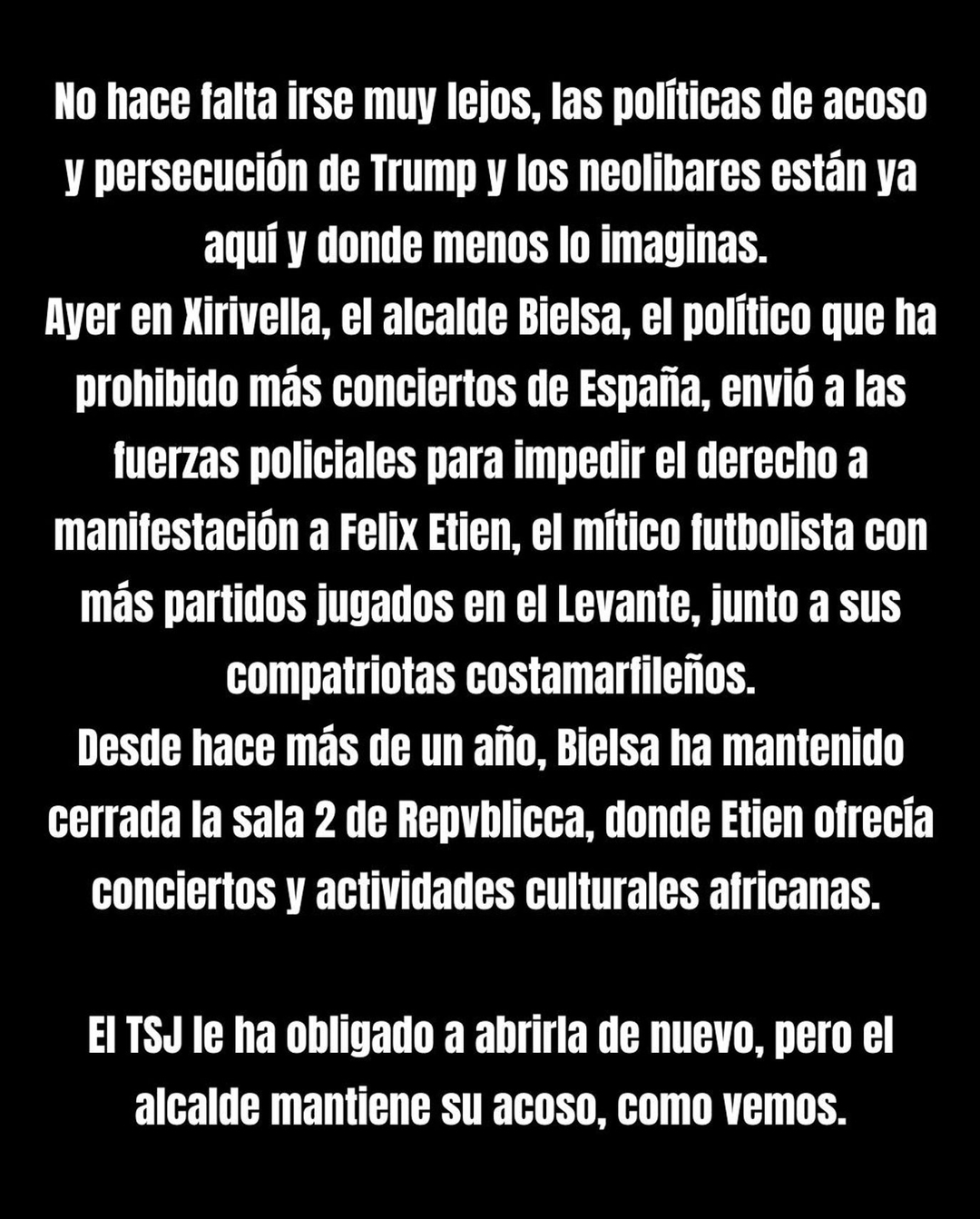 Manifiesto distribuido la semana pasada coincidiendo con la manifestación liderada por Ettien.