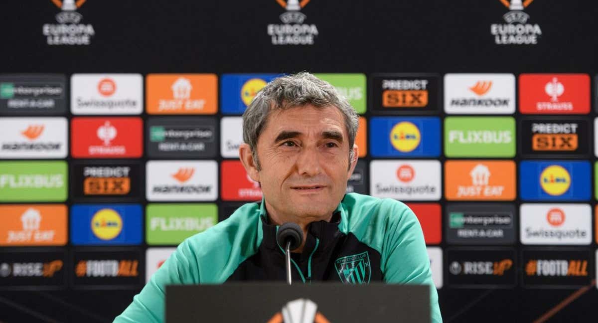 Ernesto Valverde, en la sala de prensa del estadio Olímpico de Roma./Athletic Club