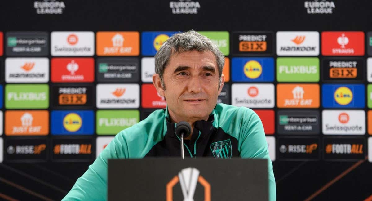 Ernesto Valverde, en la sala de prensa del estadio Olímpico de Roma.