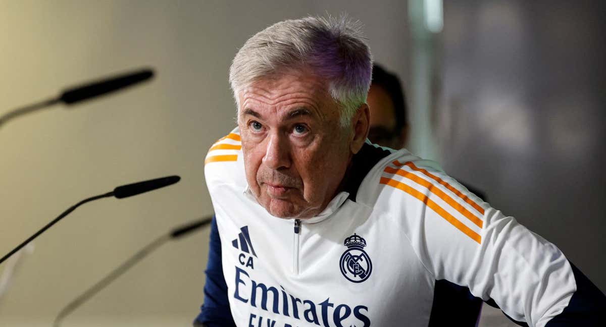 Carlo Ancelotti, en la sala de prensa de Valdebebas./Agencias