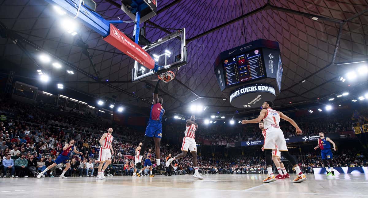El Barça durante un partido de Euroliga en el Palau.
