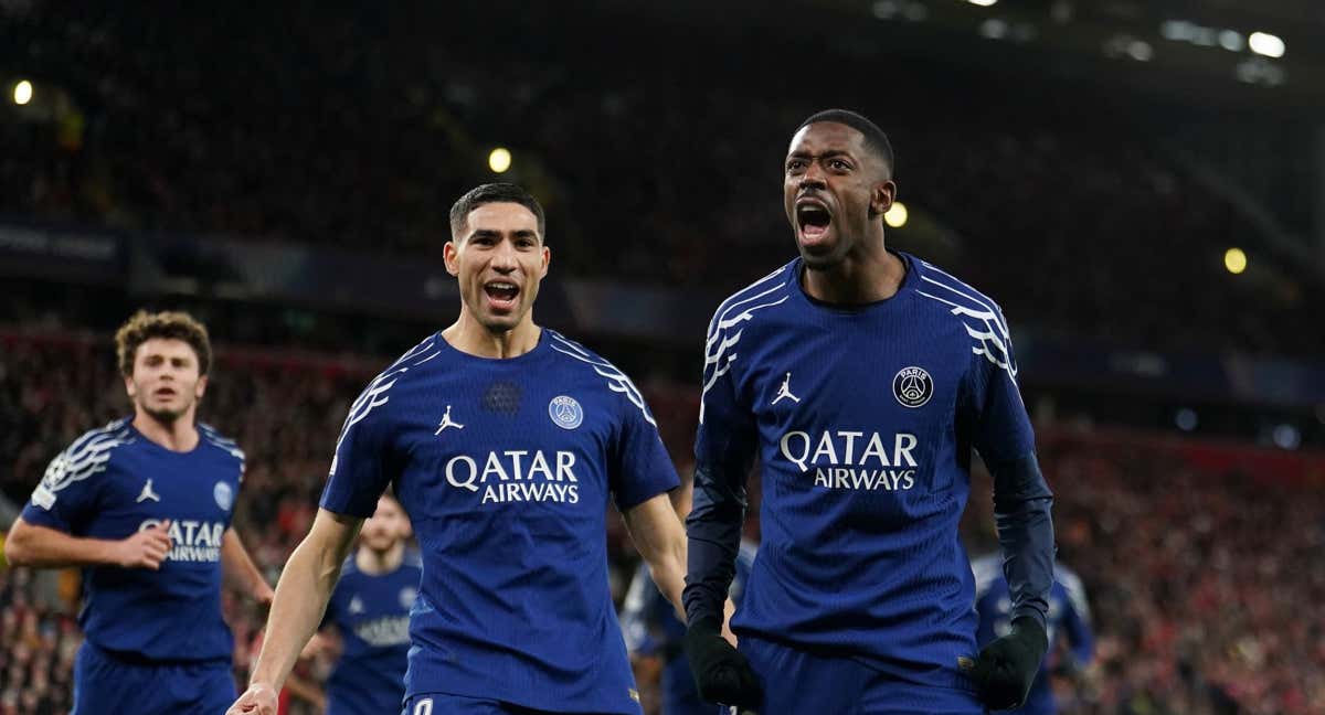 Dembélé celebra su gol.