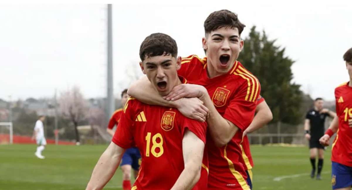 Bruno Luque celebra un gol con España./RFEF