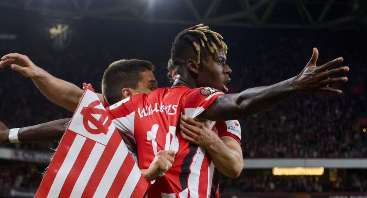 Nico Williams celebra el gol que igualó la eliminatoria justo antes del descanso./Athletic Club