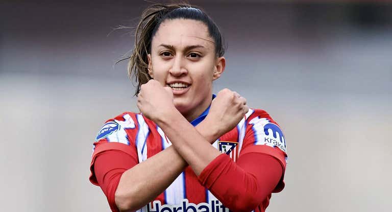 Fiamma Benítez celebra su gol con el Atlético ante el Espanyol.