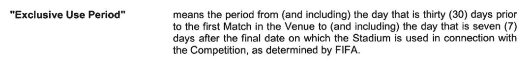 Extracto del acuerdo de estadio con las condiciones de la FIFA sobre el control de los estadios del Mundial 2030.