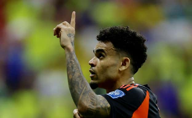 Luis Díaz tras marcar con Colombia. Reuters