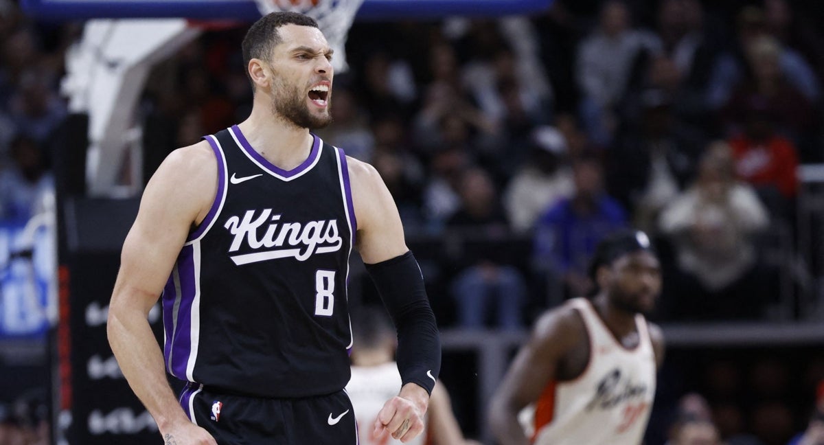 Zach Lavine celebra una canasta en el partido ante los Pistons.