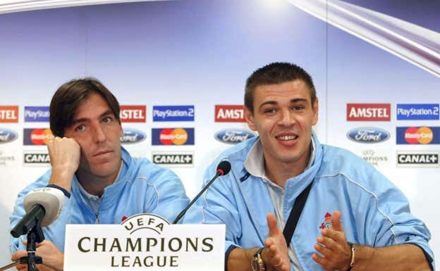 Milosevic junto a Berizzo en una previa de Champions.  EFE / Manuel Corujo