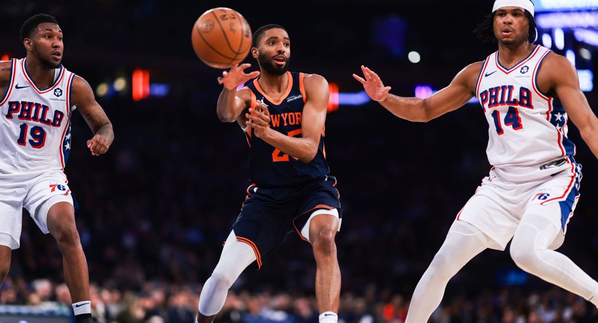 Mikal Bridges, en el último duelo entre los 76ers y los Knicks.