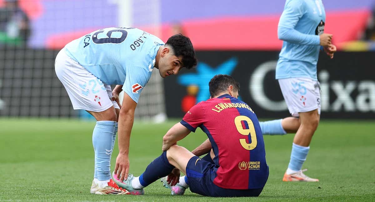 Robert Lewandowski, lesionado ante el Celta de Vigo./REUTERS
