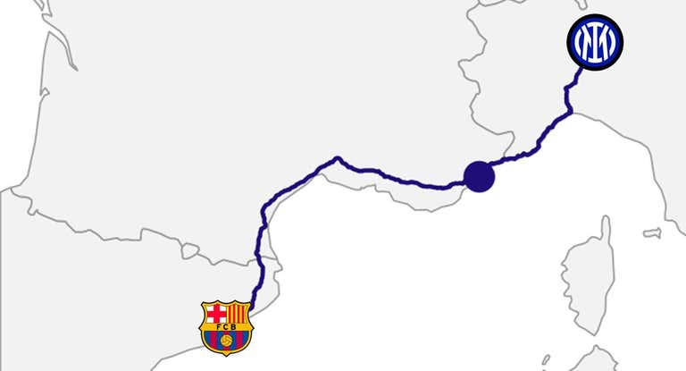 El recorrido del Barça en autobús para llegar al partido de ida de la semifinal contra el Inter en 2010.