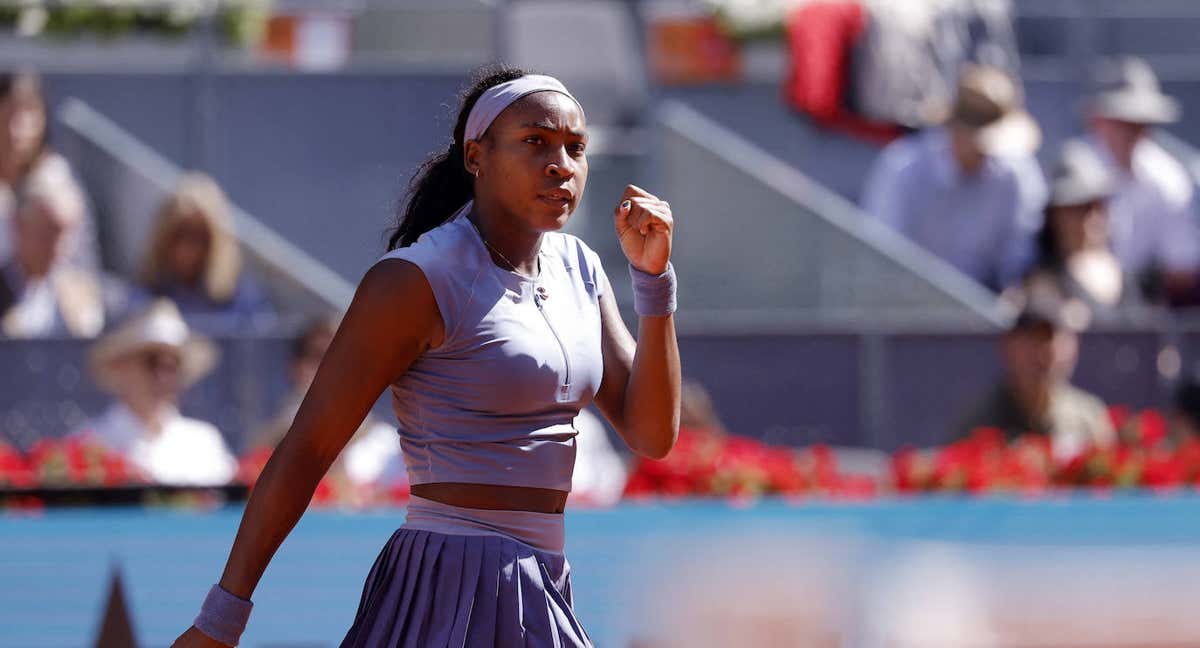Coco Gauff celebra la victoria ante Swiatek.